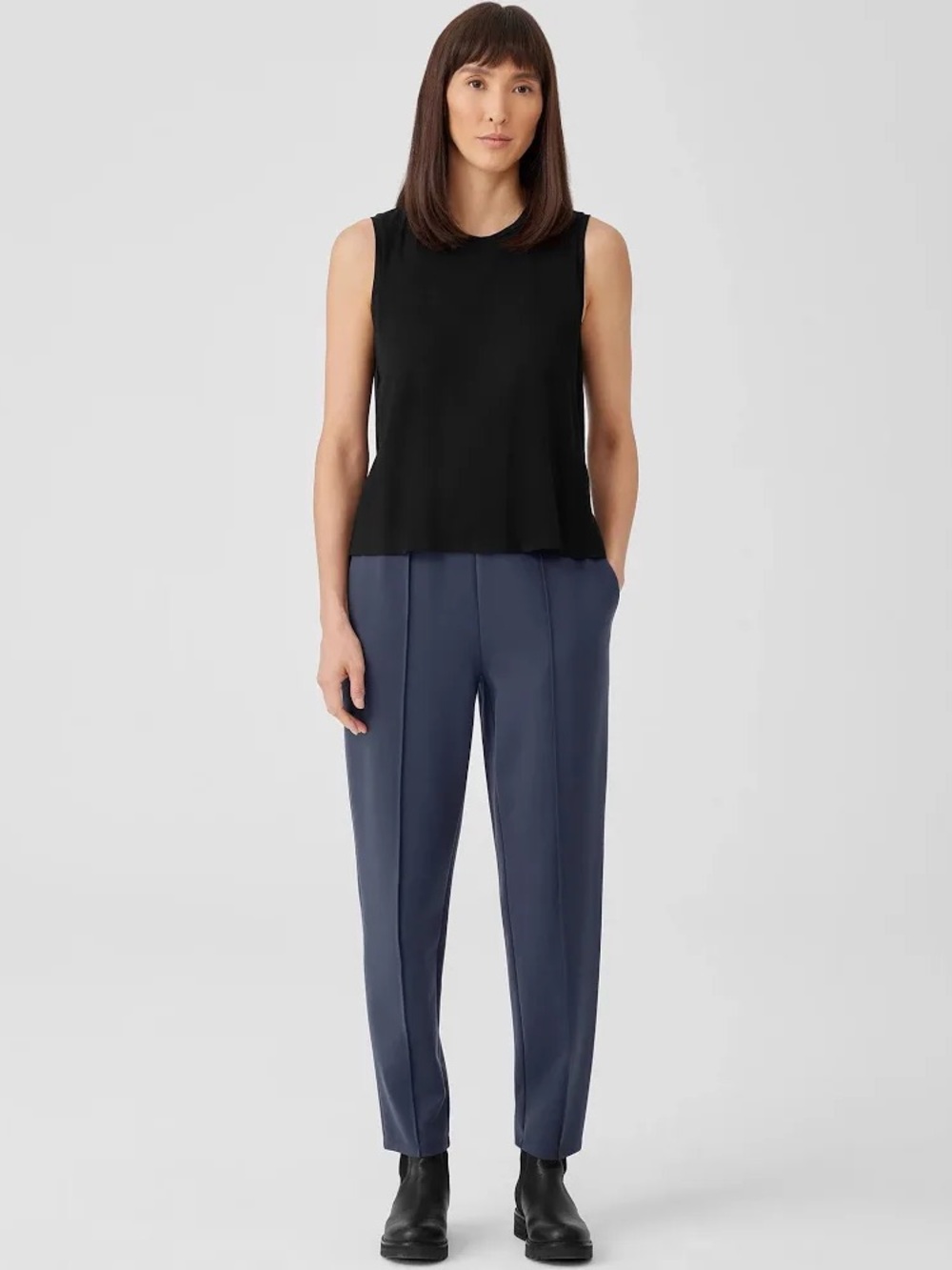Eileen Fisher Navy Blue Flex Ponte Pintuck Pant Petite Medium